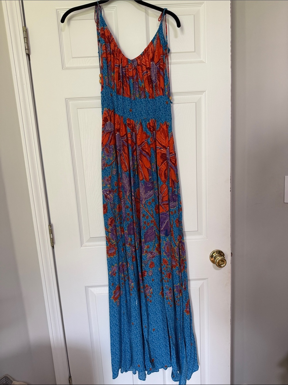 Free People Teal and Purple Floral jumpsuit with Orange Details